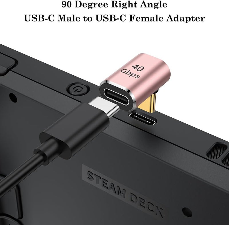 AuviPal USB C 90 Degree Adapter (2 Pack), Up and Down Right Angle L Shape USB Type C Male to Female Connector for Steam Deck, ROG Ally, MacBook, Tablet, Phone and More - Rose Gold - Image 2